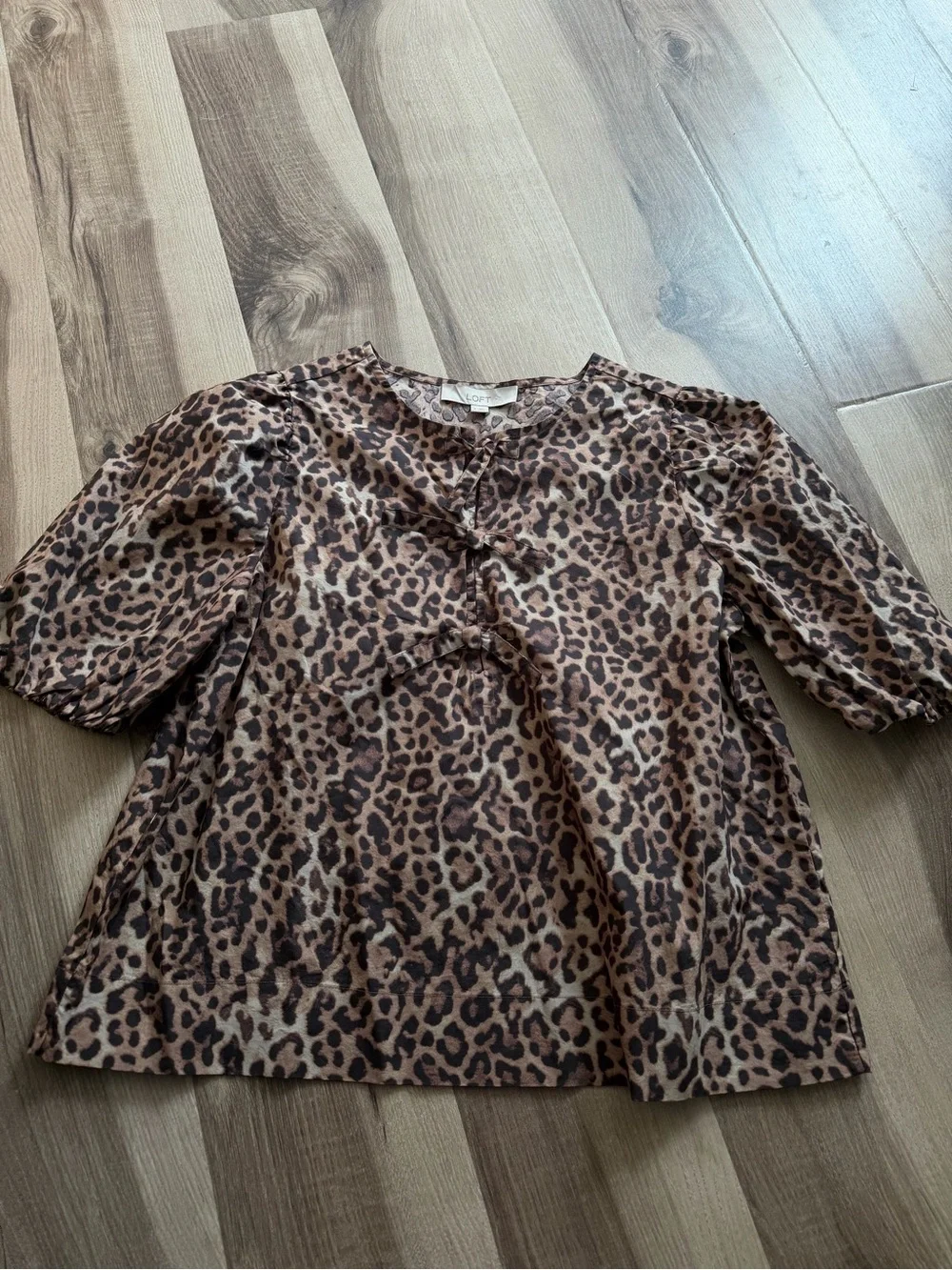 LOFT Leopard Print Puff Sleeve Top - Brown/Tan